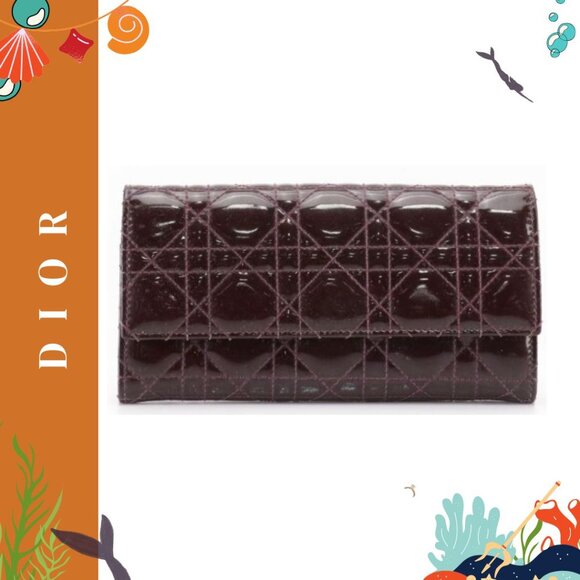 Dior Wallet in Aubergine Cannage Patent Leather - Picture 1 of 13